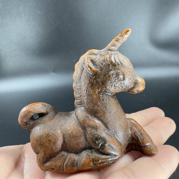 Vintage Mid Century Pottery Unicorn Horse Figurine Small Figure Brown Glazed VTG - Picture 8 of 10